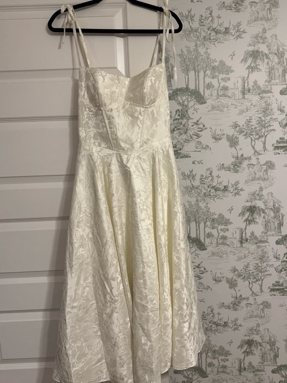 Ivory White Midi Dress with Corset Back, Square Neckline